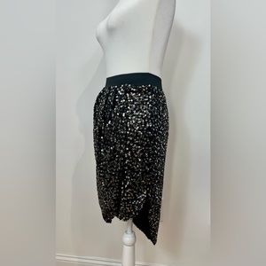 J.O.A. Sequin Silver & Black Asymmetrical Midi Skirt